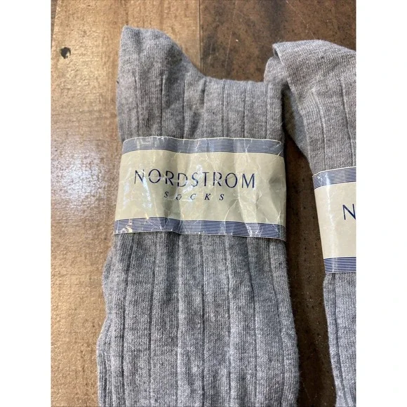 Vintage NORDSTROM Grey Ribbed Knee High Socks Set 2 Pair New Tags 9-11 Retro - Picture 2 of 15
